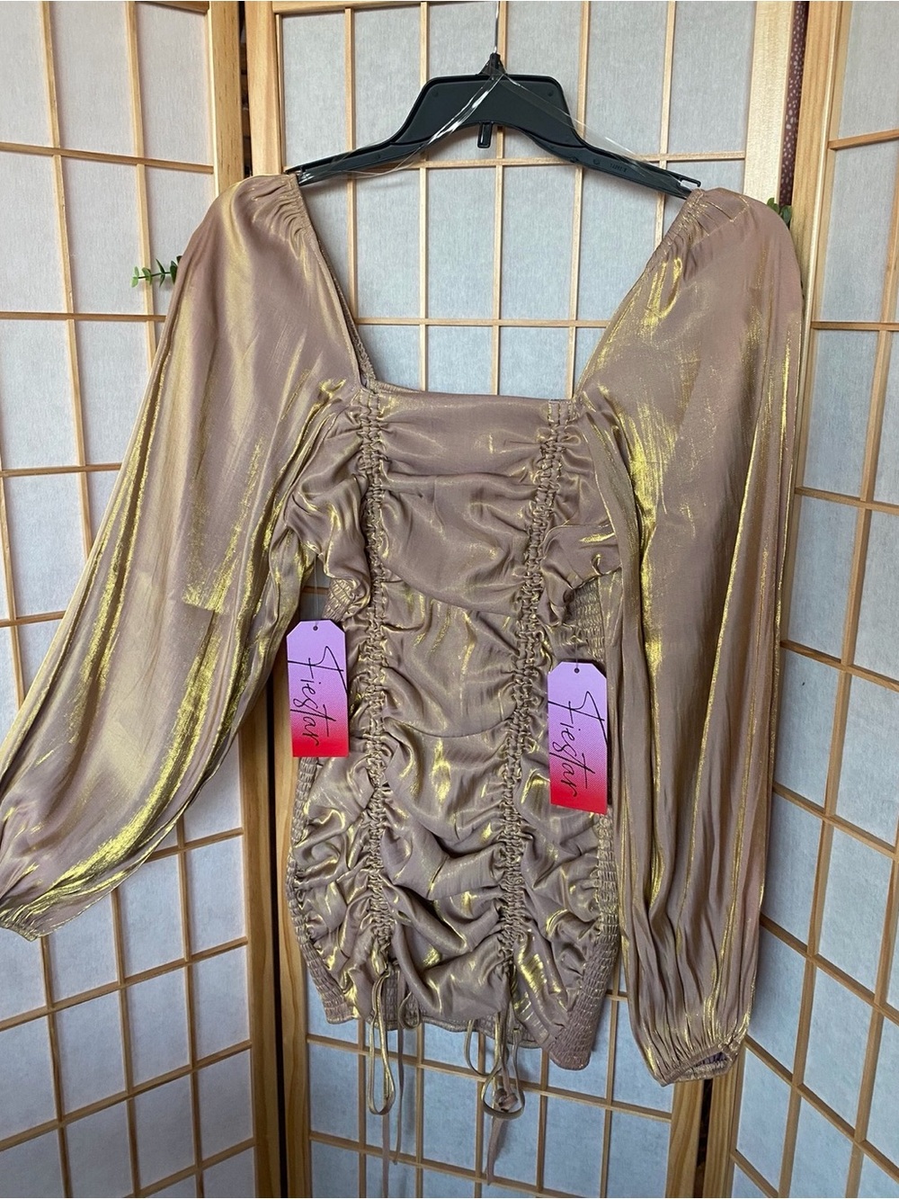 Ruched Metallic Mini Dress in Gold Taupe